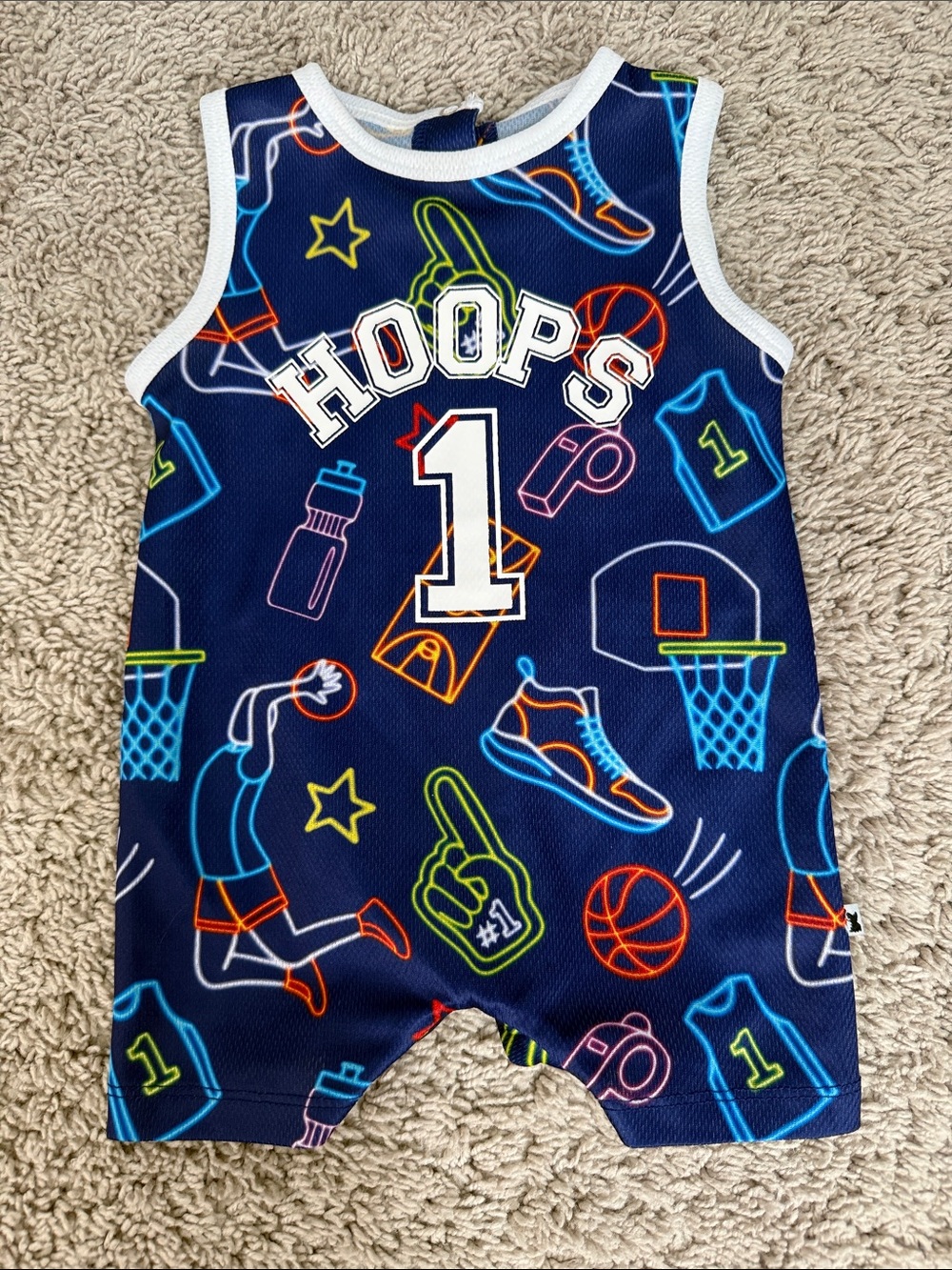 Hoops #1 Navy Basketball Print Kids One-Piece